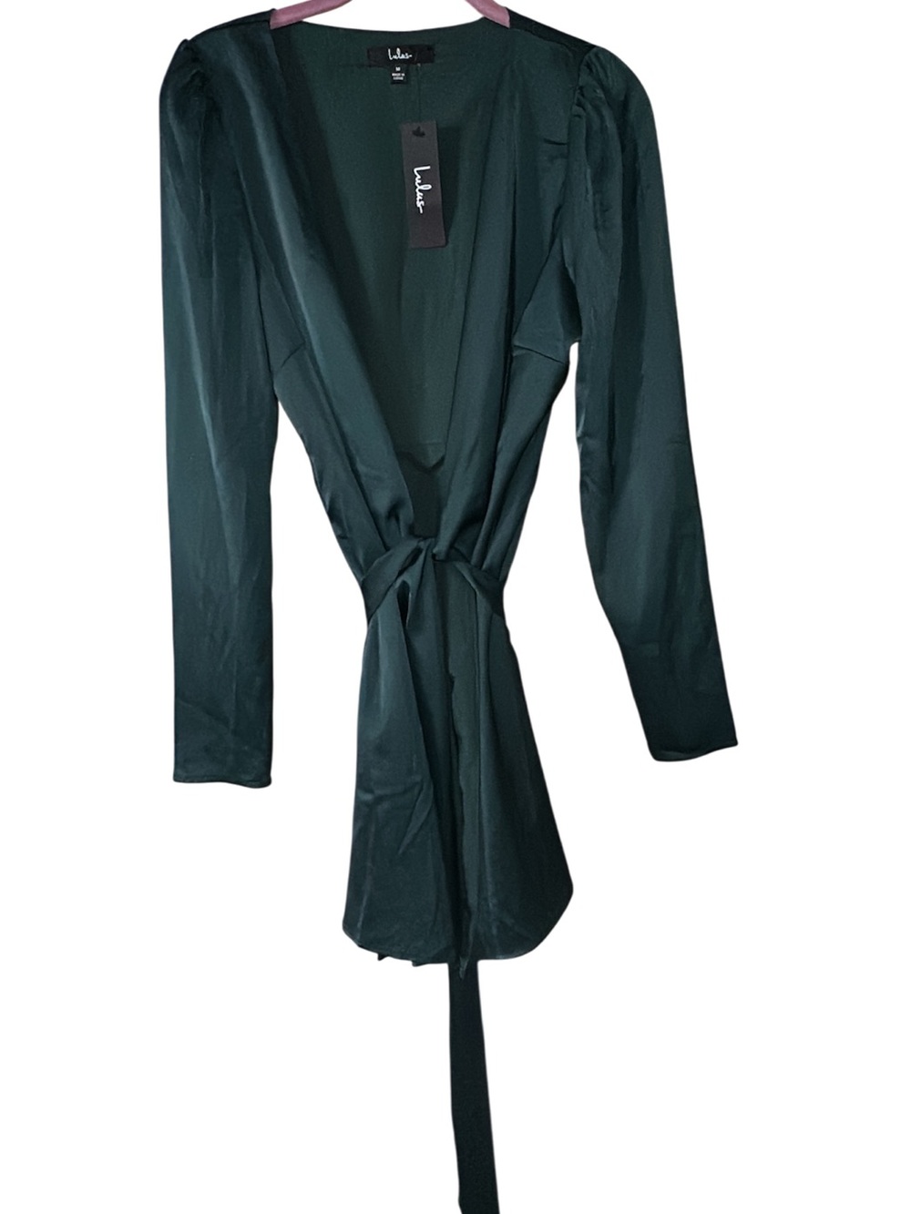 Lulu's Dark Green Satin Wrap dress